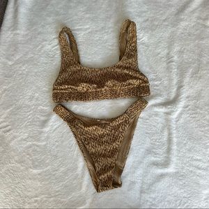 aerie Brown Textured Scoop Bikini Set